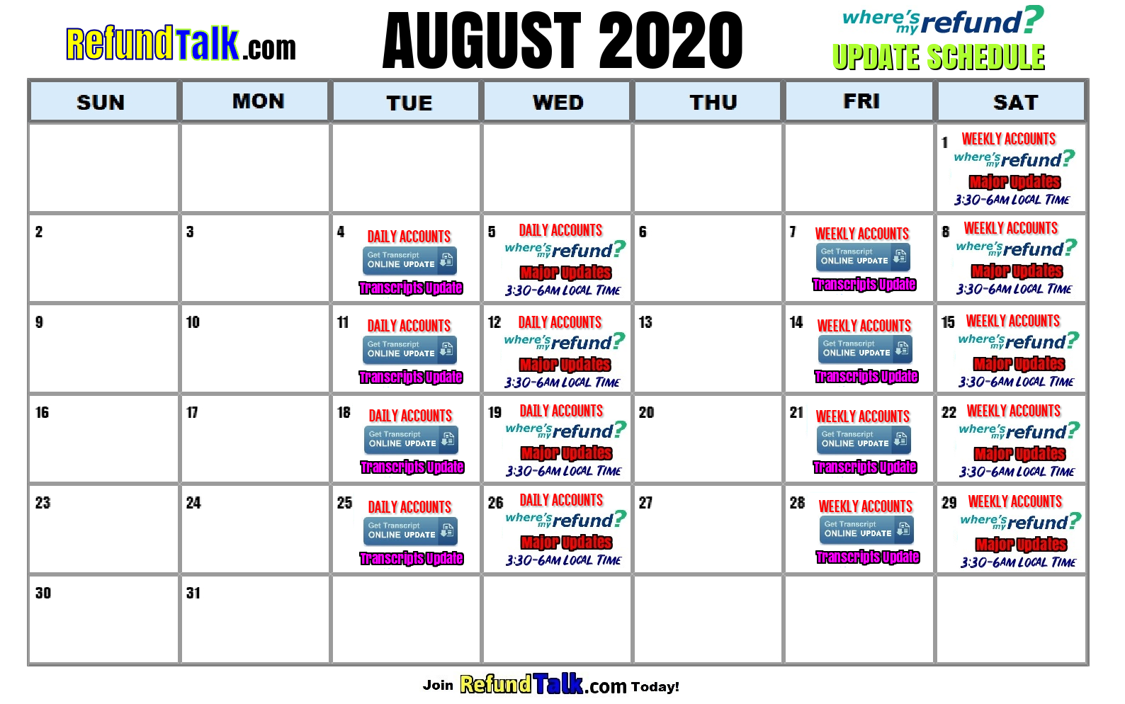 2020 Tax Refund Updates Calendar Where s My Refund Tax News