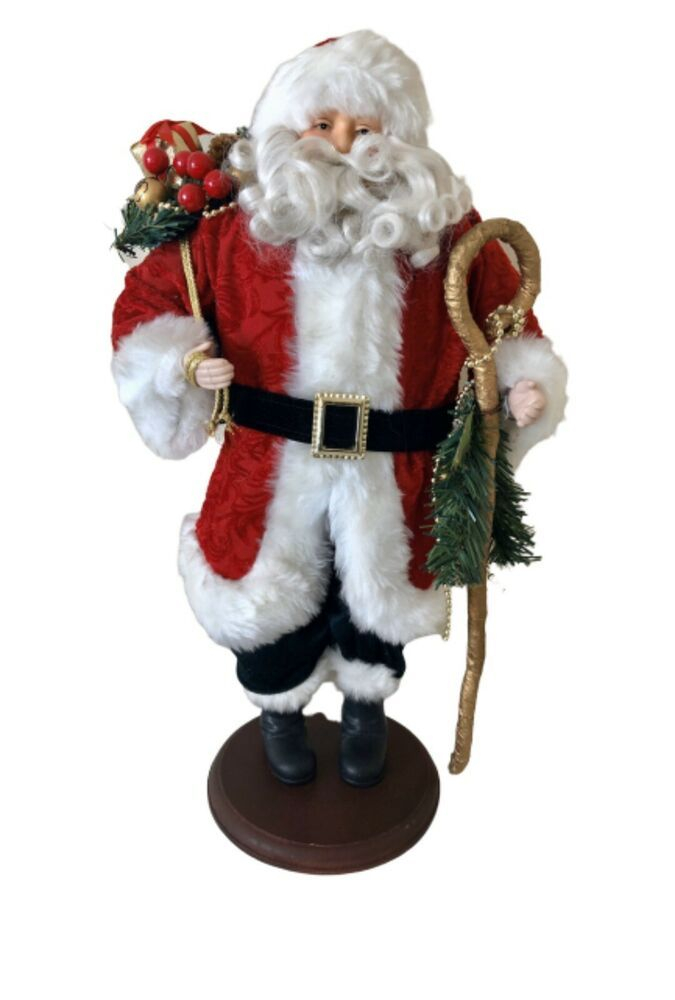 Elder Beerman Standing Santa Claus Christmas Figure Gift Bag Gold Cane 