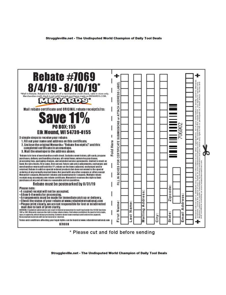 Menards 11 Percent Rebate Form MenardsRebateForms